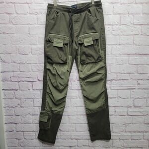 Decibel Mens L Cargo Pants Olive Green Cotton Spandex Drawstring Joggers Pockets
